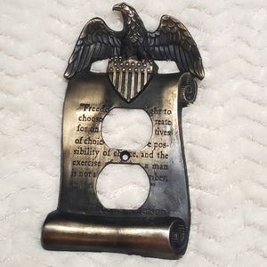 Vintage 1967 Brass Outlet Cover Plate Thomas Jefferson Quote Eagle M.C.Co